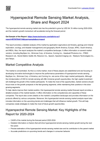 Hyperspectral Remote Sensing Market Future Report 2024