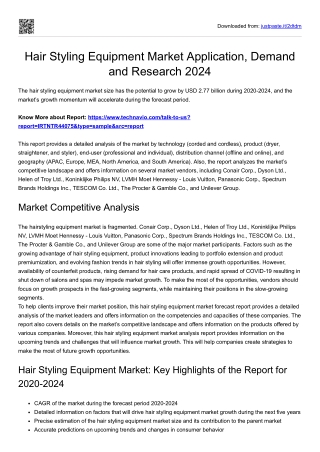 Hair Styling Equipment Market Report and Forecast 2024