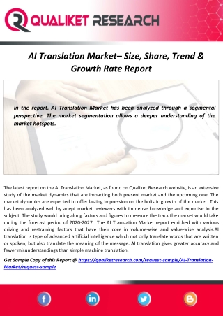 Global AI Translation Market Overview, Driving Factors,Trend and Forecast Analysis Report with Top Operating Companies