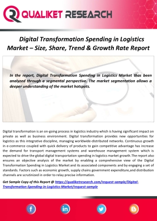 Global Digital Transformation Spending in Logistics Market 2020-2027-Global Industry trend, Business Analysis, Top compe