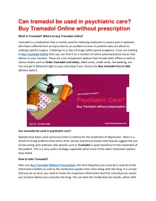 Can tramadol be used in psychiatric care? Buy Tramadol Online without prescription