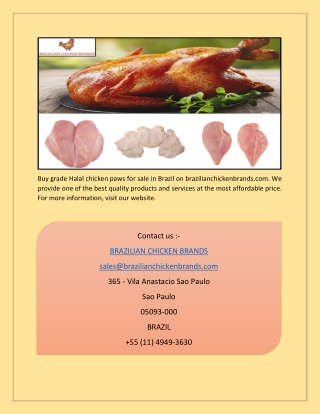 Grade A Halal Brazilian Chicken Paws for sale | Brazilian Chicken Brands