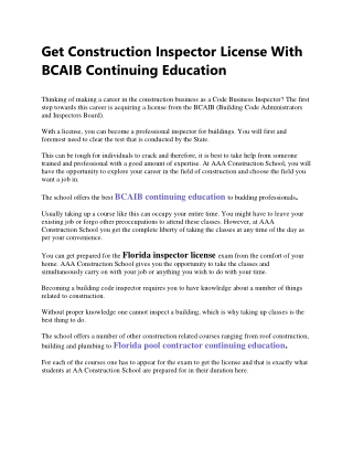 Get Construction Inspector License With BCAIB Continuing Education