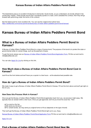 Kansas Bureau of Indian Affairs Peddlers Permit Bond