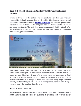 Piramal Mahalaxmi Apartments at Mumbai