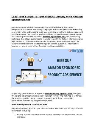 Lead Your Buyers to Your Product Directly With Amazon Sponsored Ads