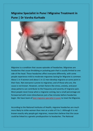 Migraine Specialist in Pune l Migraine Treatment in Pune | Dr Varsha Kurhade