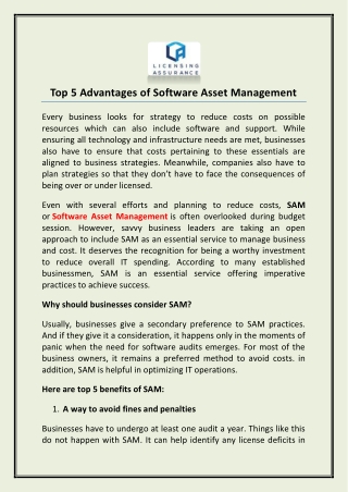 Top 5 Advantages of Software Asset Management