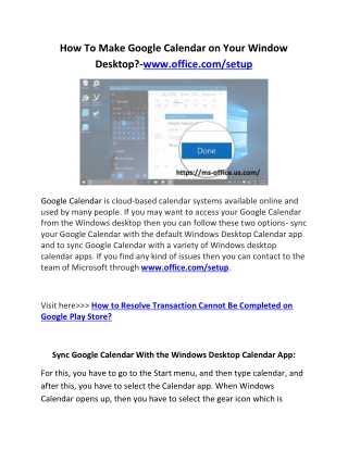 How To Make Google Calendar on Your Window Desktop?-www.office.com/setup