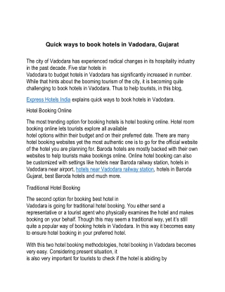 Quick ways to book hotels in Vadodara, Gujarat