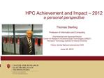 HPC Achievement and Impact 2012 a personal perspective