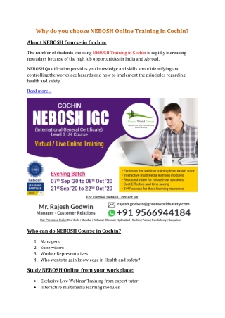 Why do you choose NEBOSH Online Training in Cochin?