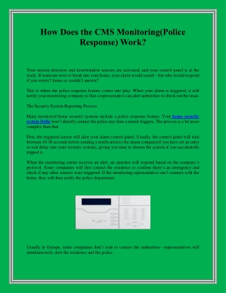 How Does the CMS Monitoring(Police Response) Work?