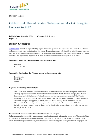 Telmisartan Market Insights, Forecast to 2026