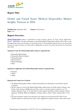 Medical Disposables Market Insights, Forecast to 2026