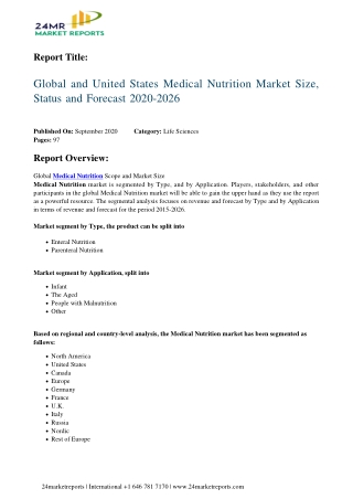 Medical Nutrition Market Size, Status and Forecast 2020-2026