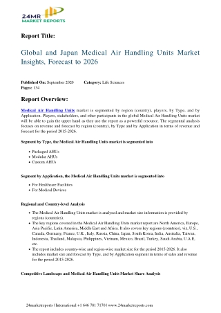 Medical Air Handling Units Market Insights, Forecast to 2026