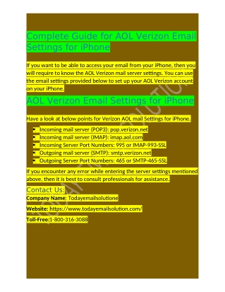 Call 1-800-316-3088 How do I Set up My AOL Verizon Email Settings for iPhone