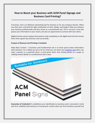How to Boost your Business with ACM Panel Signage and Business Card Printing?