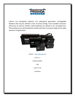 Lithium Iron Phosphate Battery Suppliers In Australia | Prishda.com