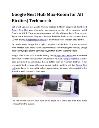 Google Nest Hub Max-Room for All Birdies| Techbored: