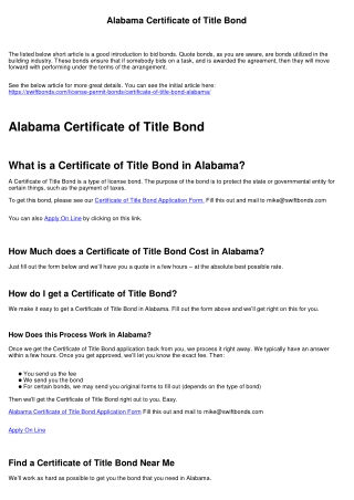 Alabama Certificate of Title Bond