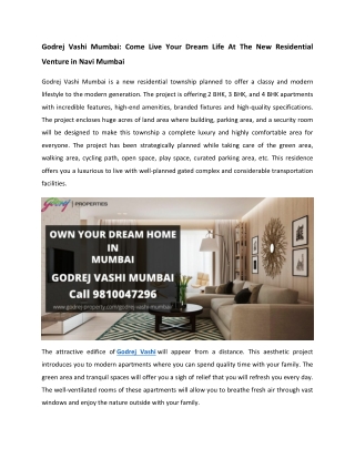 Godrej Vashi Luxurious Project Mumbai