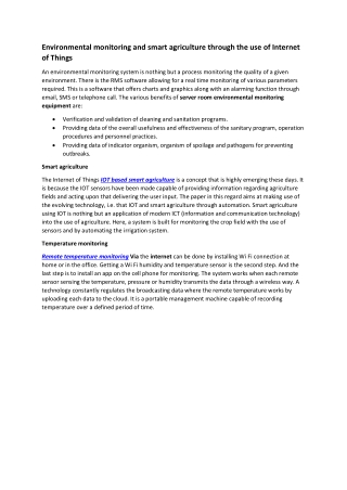 Environmental monitoring and smart agriculture through the use of Internet of Things