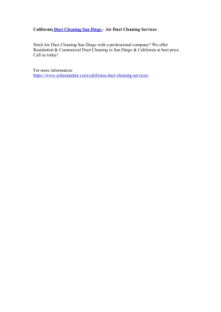 California Duct Cleaning San Diego - Air Duct Cleaning Services