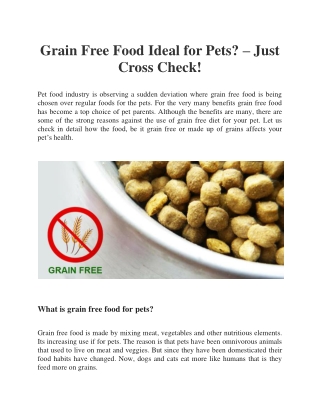 Grain Free Food Ideal for Pets? – Just Cross Check!