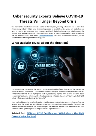 Cyber security Experts Believe COVID-19 Threats Will Linger Beyond Crisis