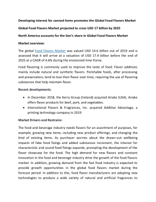 Developing interest for canned items promotes the Global Food Flavors Market