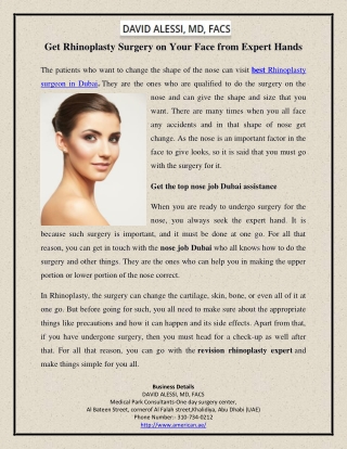 Get Rhinoplasty Surgery On Your Face From Expert Hands
