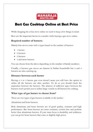 Best Gas Cooktop Online at Best Price