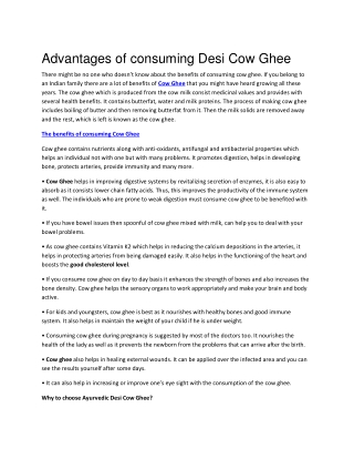 Advantages of consuming Desi Cow Ghee