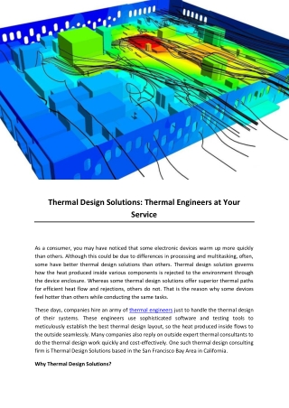 Thermal Design Solutions: Thermal Engineers at Your Service