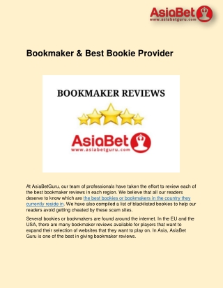 Bookmaker & Best Bookie Provider - AsiaBetGuru