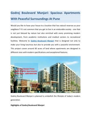 Godrej Boulevard Manjari: Spacious Apartments With Peaceful Surroundings At Pune