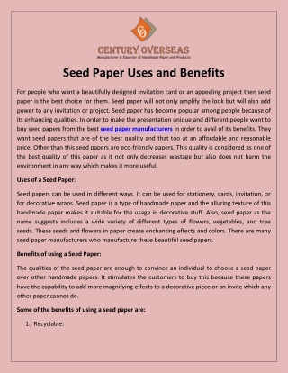 Seed Paper Uses and Benefits