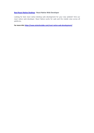 Best React Native Desktop - React Native Web Developer
