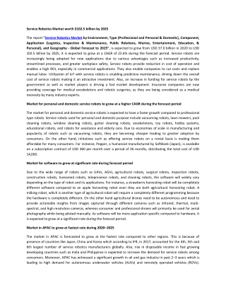 Service Robotics Market | Size, Share, system and Industry Analysis and Market Forecast to 2025
