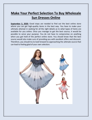 Make Your Perfect Selection To Buy Wholesale Sun Dresses Online