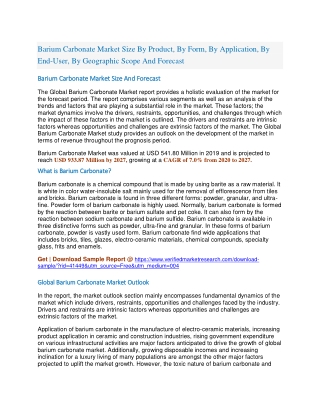 Barium Carbonate Market Size By Product, By Form, By Application, By End-User, By Geographic Scope And Forecast