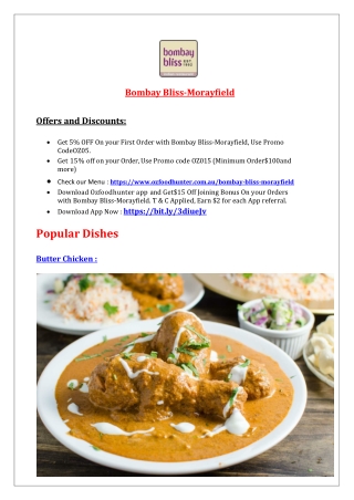 5% Off - Bombay Bliss-Morayfield Indian restaurant Menu in Morayfield QLD