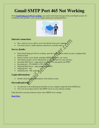 Issue: Gmail SMTP Port 465 Not Working