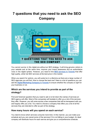 7 questions that you need to ask the SEO Company