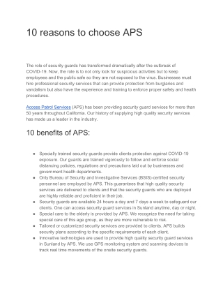 10 reasons to choose APS