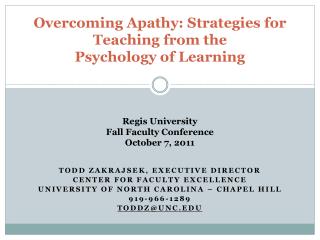 Overcoming Apathy: Strategies for Teaching from the Psychology of Learning