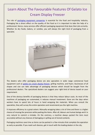 Learn About The Favourable Features Of Gelato Ice Cream Display Freezer