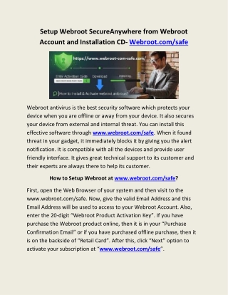 Setup Webroot SecureAnywhere from Webroot Account and Installation CD- Webroot.com/safe